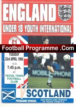 England v Scotland 1996 - U18 at Yeovil Town Rio Ferdinand - football programme