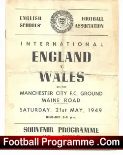 England v Wales 1949 - Maine Road Manchester City Dennis Viollet - football programme