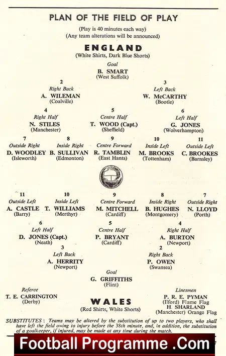 England v Wales 1957 – Schoolboys Match at Wembley