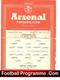 England v Young England 1954 - at Arsenal - Duncan Edwards - football programme