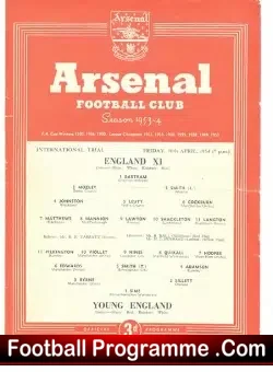 England v Young England 1954 - Duncan Edwards Man Utd + Paper - football programme
