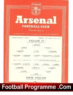England v Young England 1954 – Duncan Edwards Friendly – Arsenal