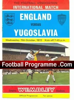 England v Yugoslavia 1972 - Mick Channon & Mick Mills debut - football programme