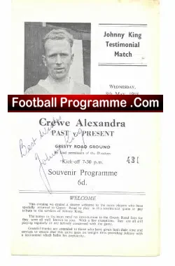 Johnny King Testimonial Benefit Crewe Alexandra 1968 Autographed - football programme