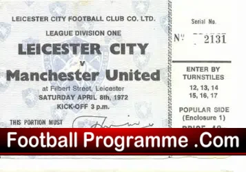 Leicester City v Manchester United 1972 – Football Ticket