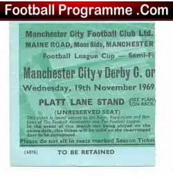 Manchester City v Derby 1969 – League Cup Semi Final Ticket