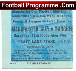 Manchester City v Manchester United 1969 – Old Football Tickets