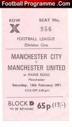 Manchester City v Manchester United 1971 – Ticket