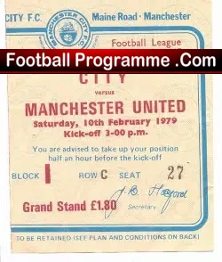 Manchester City v Manchester United 1979 – Ticket