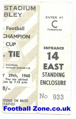 Manchester United v Benfica 1968 European Cup Final Ticket Stub