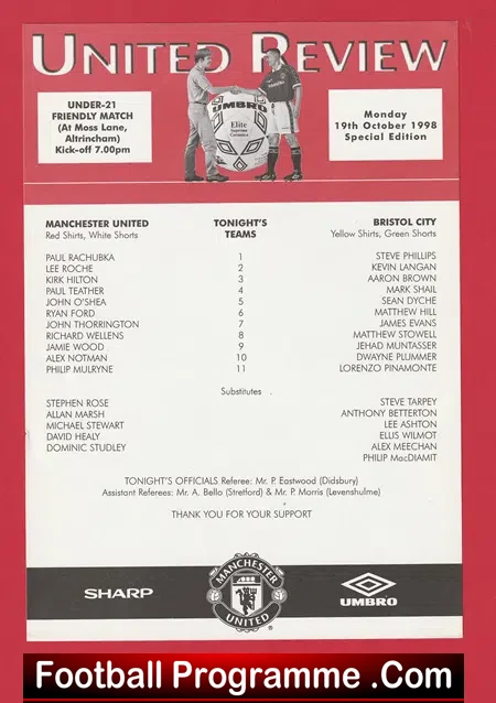 Manchester United v Bristol City 1998 – Under 21 Friendly