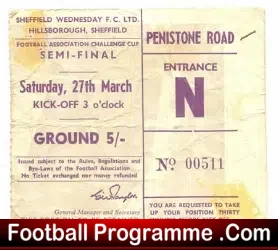 Manchester United v Leeds United 1965 – FA Cup Semi Final Ticket