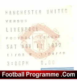 Manchester United v Liverpool 1972 – Man Utd Ticket