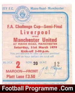 Manchester United v Liverpool 1979 – FA Cup Semi Final Ticket