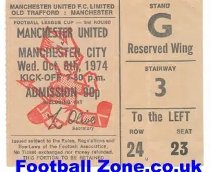 Manchester United v Manchester City 1974 – Man Utd Ticket