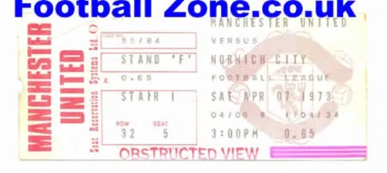 Manchester United v Norwich City 1973 – Ticket