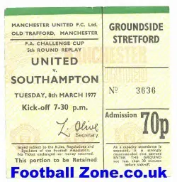 Manchester United v Southampton 1977 – Ticket