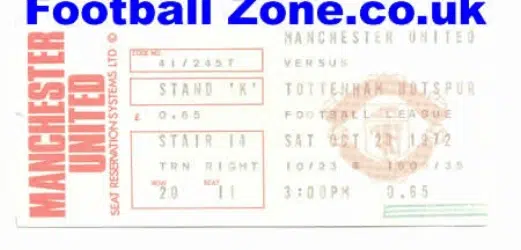 Manchester United v Tottenham 1972 – Ticket
