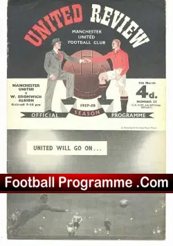 Manchester United v WBA 1958 - FAC Duncan Edwards + Tok - football programme