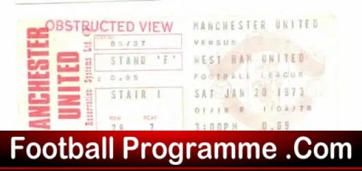 Manchester United v West Ham United 1973 – Football Ticket 1970s