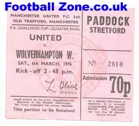 Manchester United v Wolves 1976 – Man Utd Ticket Stub