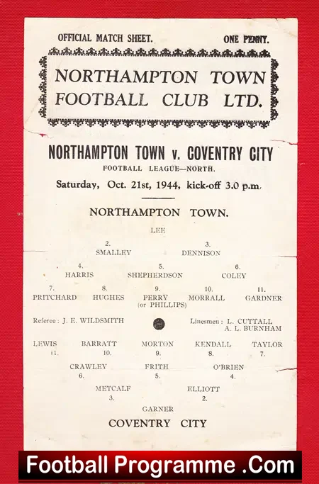 Northampton Town v Coventry City 1944 – 1940s Programme