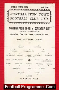 Northampton Town v Coventry City 1944 – 1940s Programme