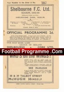 Shelbourne v Cork United 1944 - 43/44 - football programme
