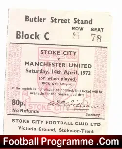 Stoke City v Manchester United 1973 – Ticket