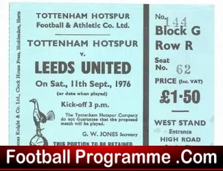 Tottenham Hotspur v Leeds 1976 – Football Ticket