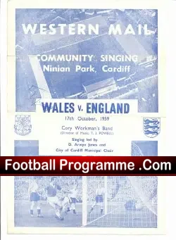 Wales v England 1959 - Community Song Sheet - football memorabilia
