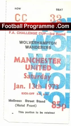 Wolves v Manchester United 1973 – Ticket