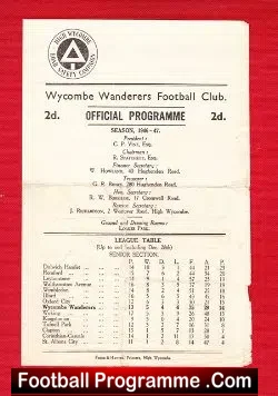 Wycombe Wanderers v Oxford City 1947