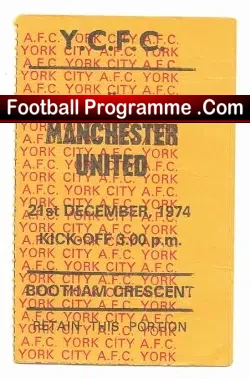 York City v Manchester United 1974 – Second Division Ticket